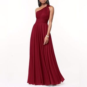 Azazie Charlize Stretch A-Line One Shoulder Mesh Floor-Length Dress